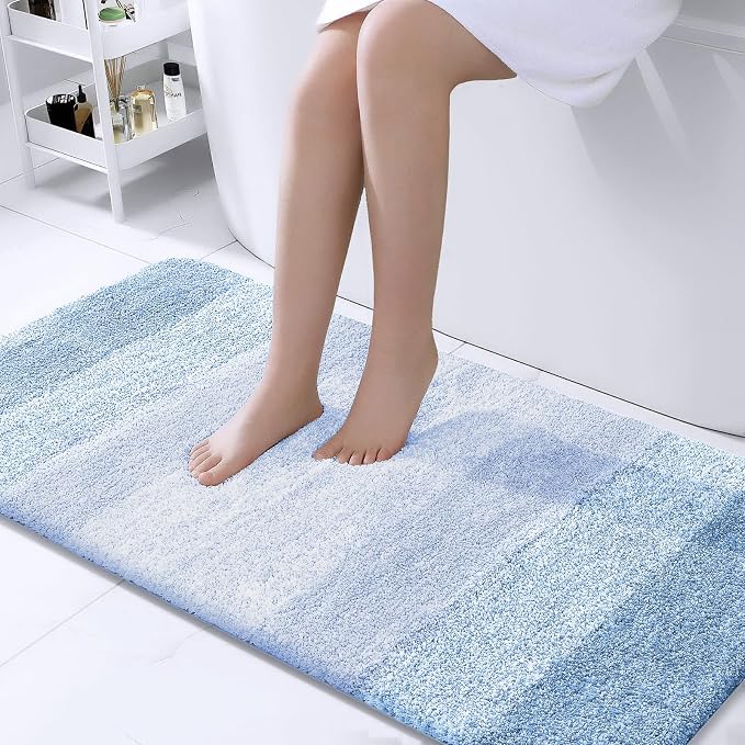 OLANLY Large Bathroom Rugs Mat 40x24, Extra Soft Absorbent Microfiber Bath Rugs, Rubber Backing, Quick Dry, Washable Bath Mats for Bathroom Floor, Tub and Shower, Home Decor Accessories, Light Blue