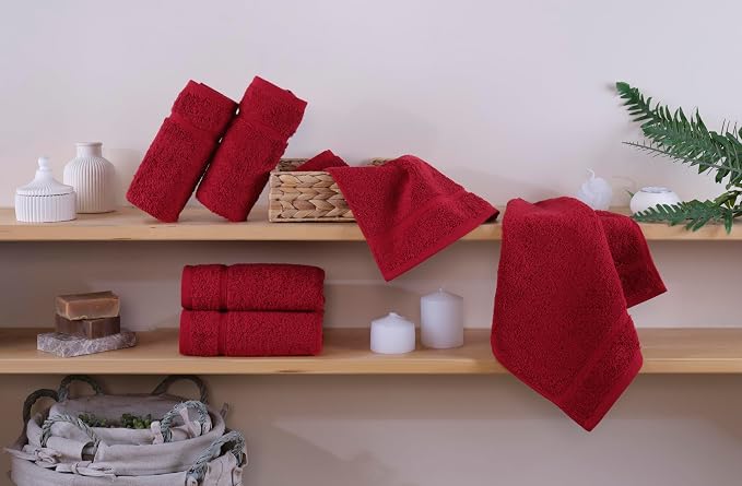 Washcloth Linen Set Premium Original Turkish Cotton, Hotel Quality for Maximum Softness & Absorbency Face Towels for Hand, Kitchen & Cleaning (Red Washcloths Set)