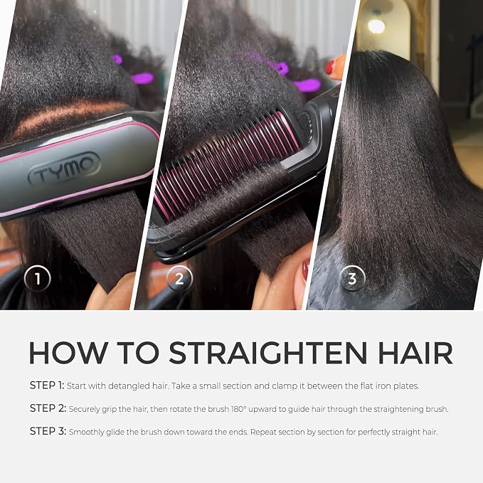TYMO Flat Iron Hair Straightener Brush 2 in 1, 200M Ions Hair Straighteners for Women, Ceramic Straightening Hot Comb for Anti-Frizz Straights, Waves, Curl, 3X Less Heat Damage, Dual Voltage, Gold