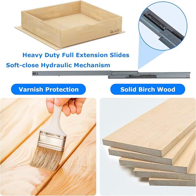 WelFurGeer Soft Close Pull Out Drawers for Kitchen Cabinets, 29" W x 21" D Pull Out Cabinet Organizer, Premium Birchwood Pull-Out Cabinet Drawers, Heavy-Duty Cabinet Organizer for Home & Kitchen