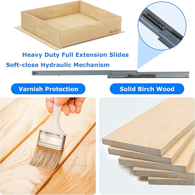 WelFurGeer Premium Birchwood Pull-Out Cabinet Drawers, 14" W x 21" D Pull Out Cabinet Organizer, Soft Close Slide-Out Shelves for Kitchen Cabinets, Heavy-Duty Cabinet Organizer for Home & Kitchen