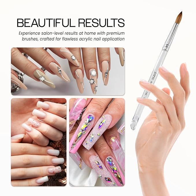 PANA Professional Salon Quality 100% Pure Kolinsky Hair Bristles Acrylic Nail Brush with Clear Acrylic Handle (Size # 14, Clear (Round))