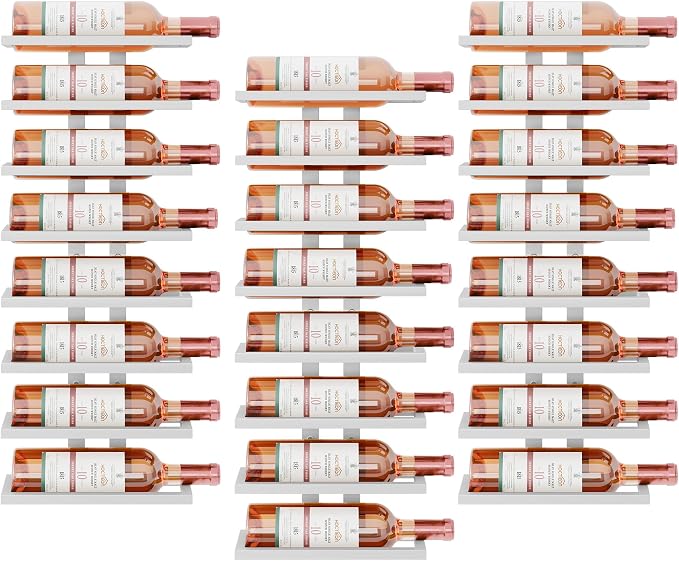 Hoctieon 3-Set 8 Tier Wall Mount Wine Rack (24 Tiers), Wall Racks for Wine Bottles Display and Storage, Hanging Bottle Organizer for Living Room, Dining Room, Wine Cellar, Bar, White