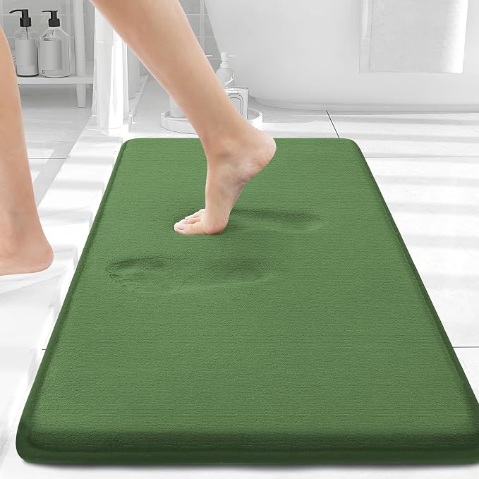Smiry Memory Foam Bath Mat 30x20, Extra Soft and Absorbent Bathroom Mats, Non Slip Washable Carpet for Floor, Shower and Tub, Olive Green