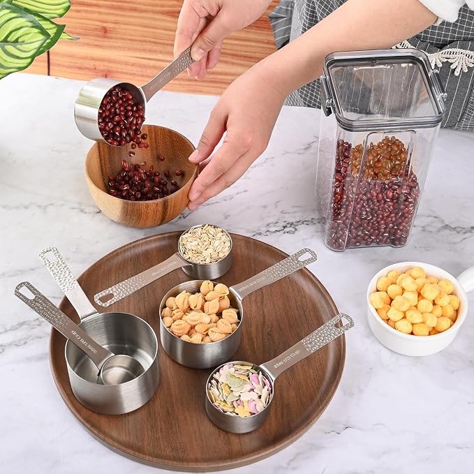 Measuring Cups and Spoons Set 14, 18/8 Stainless Steel Measuring Cups and Spoons Set for Baking & Kitchen, Metric & US Measure 6 Cups & 7 Spoons with Leveler