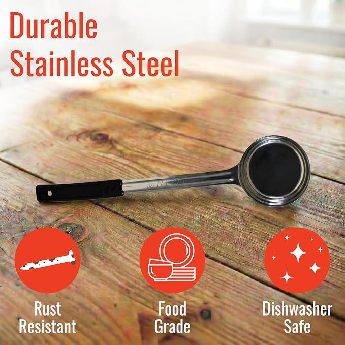6 oz Solid Stainless Steel Portion Control Ladle Spoon | Commercial-Grade Spoodle for Portioning & Serving - Soups, Sauces & Buffet Service. Color-Coded by Size. Dishwasher Safe.