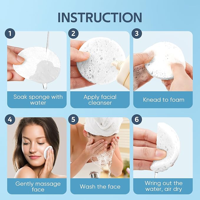 50-Count Compressed Facial Sponge, GAINWELL White Cellulose 100% Natural Cosmetic Spa Sponges for Facial Cleansing, Exfoliating Mask, Makeup Removal