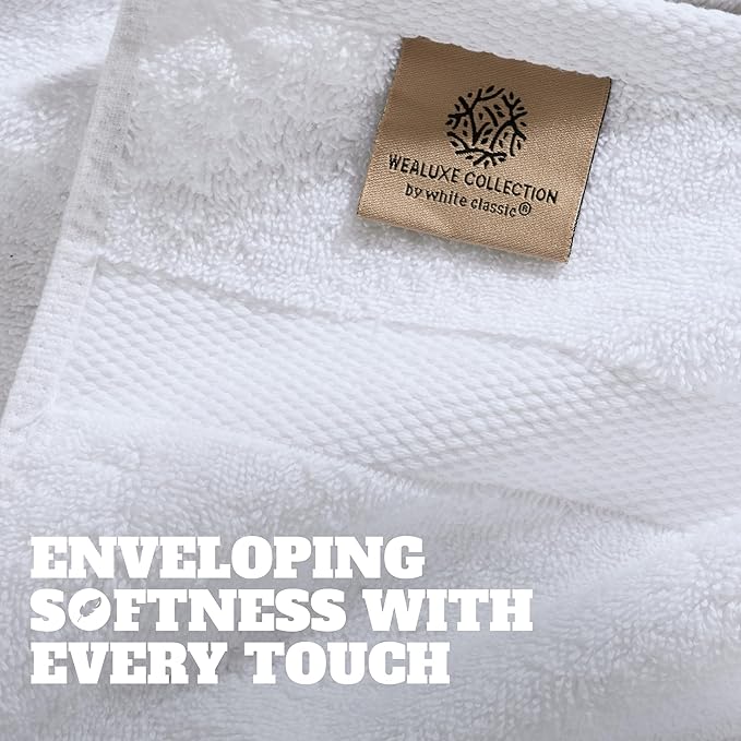 Wealuxe White Washcloths 12 Pack - 600 GSM 100% Ring-Spun Cotton Wash Cloths for Showering, Highly Absorbent and Soft | 12x12 Inches