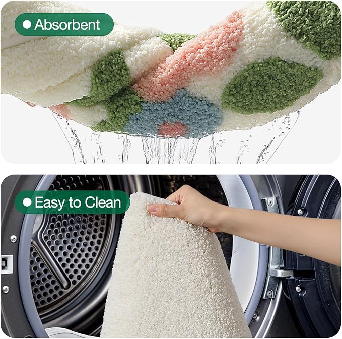 LUMI Bathroom Rugs Cute Flower, Soft Absorbent Squarer Bath Mat Non-Slip, Machine Washable Quick Dry Warm White Bloom Luxury Rug Flower for Kids Room, Bathtub, Home Decor, 26"x26"
