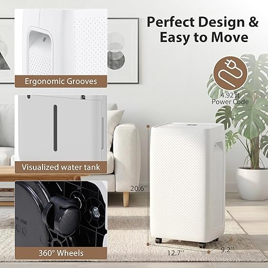 50Pints Dehumidifier with Drain Hose, 3,500 Sq.Ft Dehumidifier for Basement, 4.5L/1.19 Gallon Tank, Energy Star Cert. 41dB, Airflow Swing, Humidity Remover for Home, Bedroom & Bathroom