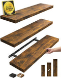 BAYKA Floating Shelves for Wall, Set of 3, 22.5 Inch Rustic Wood Wall Mounted Shelving for Bathroom, Bedroom, Living Room or Kitchen, Hanging Display Decor Book Shelf with 22 lbs, Rustic Brown
