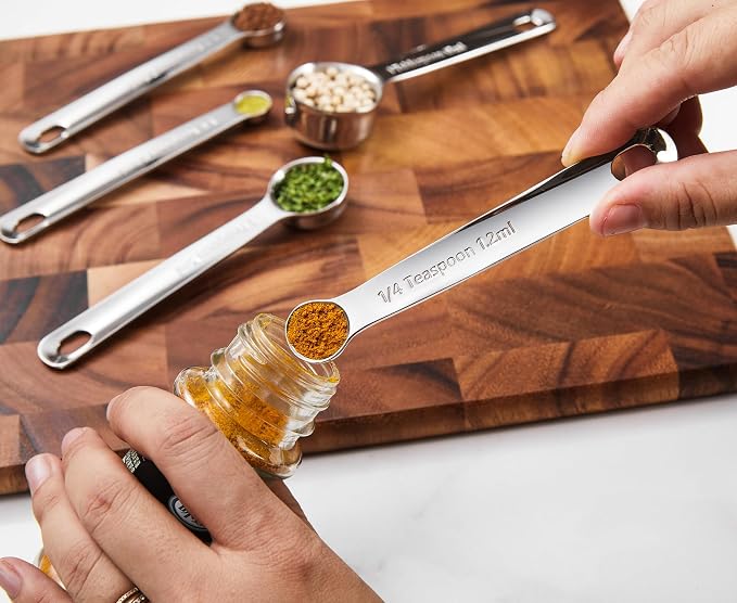 KEAWELL Premium 10-Piece 18/10 Stainless Steel Measuring Cups ans Spoons Set – Durable, Stackable, Dishwasher Safe – Nesting Design for Baking & Cooking (Silver, Measuring Cups & Spoons)