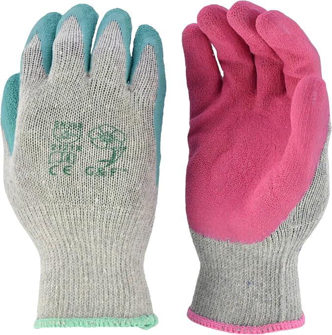 G & F Products Gardening Gloves for Women - 12 Pairs of Breathable Rubber Coated Yard Garden Gloves with Non-Slip Grip - Outdoor Protective Work Gloves, Rose Pink & Jade Green, Large.