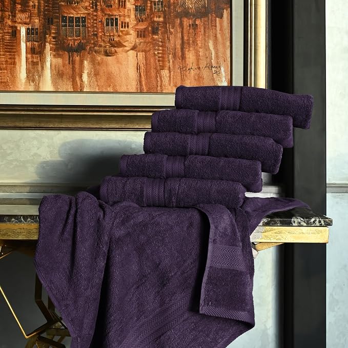 HERCULEAN Large Bath Towels 24 x 50 Pack of 6 | Quick Dry and Highly Absorbent | 100% Cotton Terry Towels for Bathroom - Perfect for Shower - Pool and Spa - Luxury Soft Towels - Plum