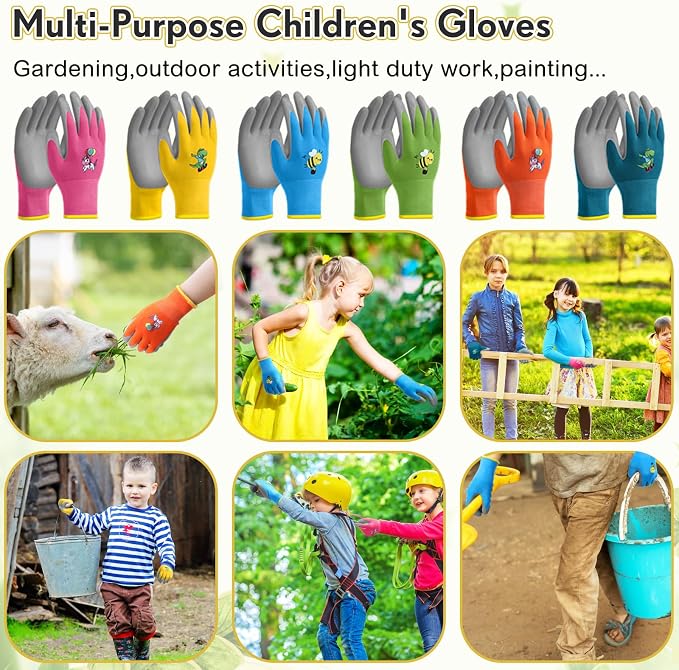24 Pairs Kids Gardening Gloves Kids Children Yard Grippy Rubber Coated Garden Work Gloves for Girls Boys Outdoor (Small, Age 3-5)