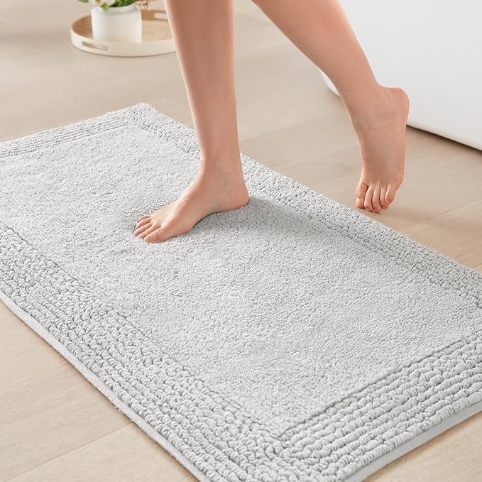 Madison Park Splendor Reversible 100% Cotton Bath Rug, 21 x 34, Grey | Tufted Bathroom Mat, 3000 GSM, Hotel Quality, Luxurious Plush, Medium Pile, Absorbent, Quick Dry, OEKO-TEX, Shower Room Décor