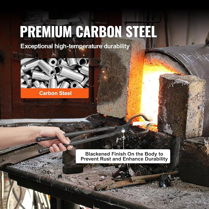 VEVOR Blacksmith Tongs, 4 PCS: V-Bit Bolt, Wolf Jaw, Z V-Bit & Gripping - A3 Carbon Steel, 18' for Blacksmiths & Bladesmiths