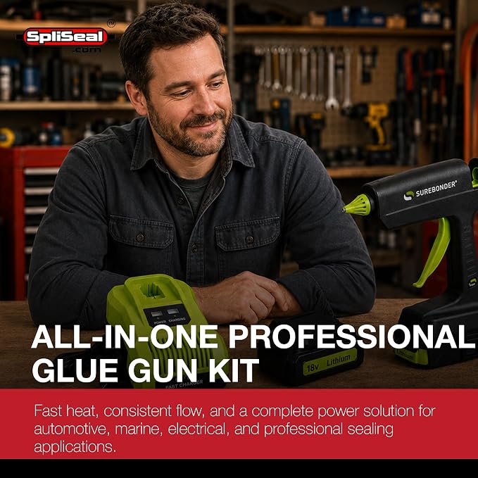 Professional 120W Glue Gun Kit - Dual Power 110V Corded & 18V Cordless Battery - Fast Heat, Consistent Flow for Automotive, Marine & Professional Sealing Applications
