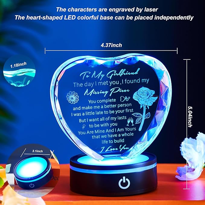 Gifts for Girlfriend with Colorful Base Romantic Heart Crystal Keepsakes to My Girlfriend from Boyfriend on Birthday Anniversary, Best Birthday Gift Ideas