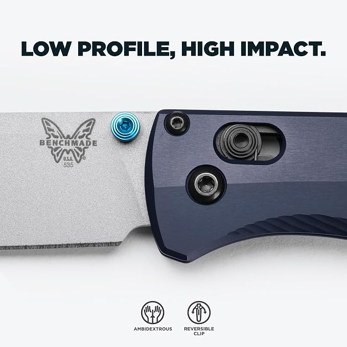 Benchmade Bugout EDC Knife, S90V Steel Blade (535SL-13) | Crater Blue Aluminum handle, Drop-Point blade