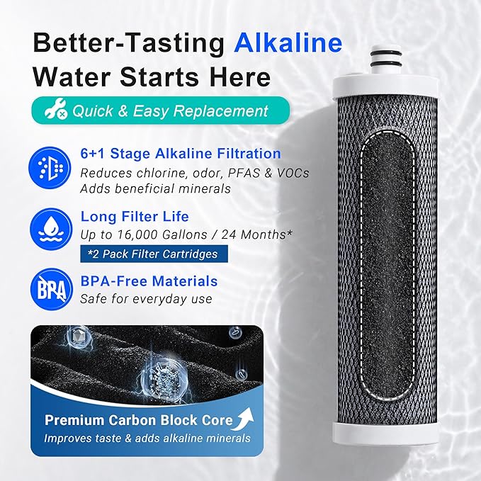 LCF Replacement Filter, Compatible with LCF-CF-01-ALK, Waterdrop Filter Replacement for WD-CTF-04 System, Replaces WD-CFF-02, 6+1-Stage, 𝐒𝐢𝐥𝐯𝐞𝐫 𝐈𝐨𝐧𝐬 Enhanced, 16,000 Gallons, 2-Pack