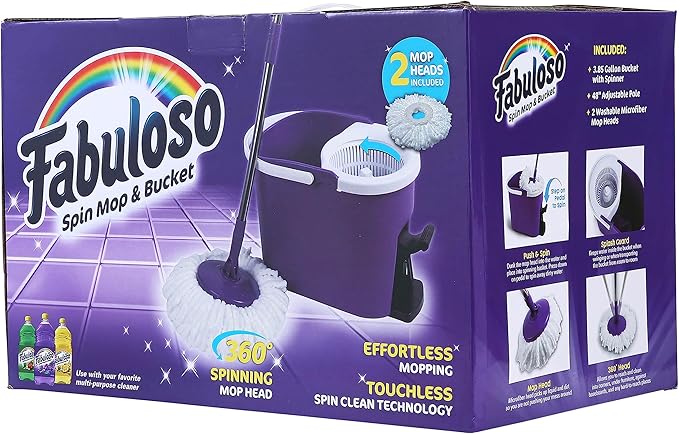 Fabuloso Spin Mop and Bucket Set, Hands-Free Pedal-Activated Spin Wringer, Adjustable Pole, Machine Washable and Replaceable Microfiber Mop Head, Works on All Hard Floor Surfaces