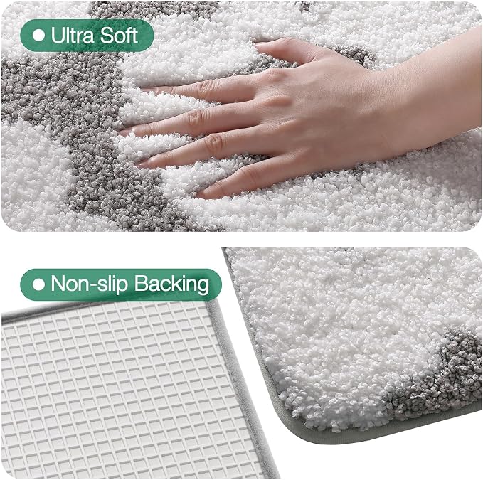 LUMI Bathroom Rugs Cute Floral Design, Soft Absorbent Microfiber Bath Mat Non-Slip, Machine Washable Quick Dry Grey Luxury Rug Flower for Floor, Bathtub, Home Decor, 20"x32"