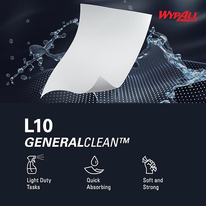 WypAll GeneralClean L10 Cloths Light Cleaning Wipes (01770), Dairy Towels, Bulk Paper Wipers, White (12 Packs of 200 Sheets, 2,400 Sheet Total)