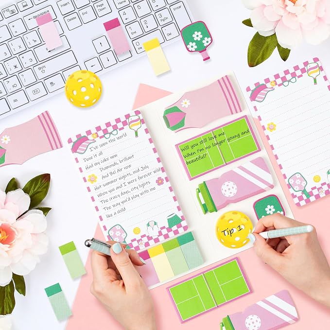 Xqumoi I Love Pickleball Sticky Notes Set - 550 Sheets - Cute Pink Pickleball Self-Stick Notes Pads Sports Divider Tabs Bundle Writing Memo Pads Back to School Office Supplies Small Gift