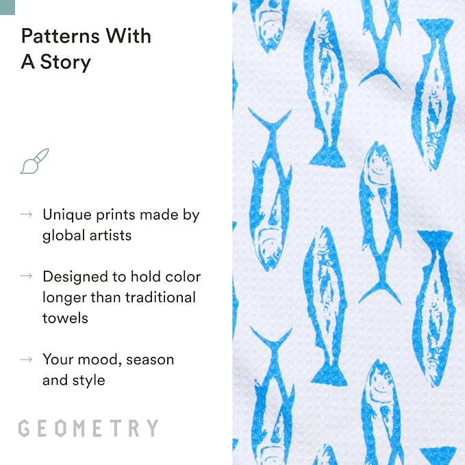 GEOMETRY Tea Towels – Spring & Summer Collection – Quick-Dry, Ultra-Absorbent, Reusable Microfiber Kitchen Towels for Drying & Cleaning - Coastal Catch - 1 Pack