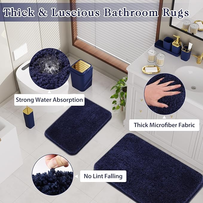 XLHOMO Bathroom Set - Navy Blue Bathroom Sets with Shower Curtain and Rugs, 24PCS Shower Curtain Set with Hooks, Soap Dispenser, Soap Dish, Toilet Brush Holder and Trash Can for Housewarming