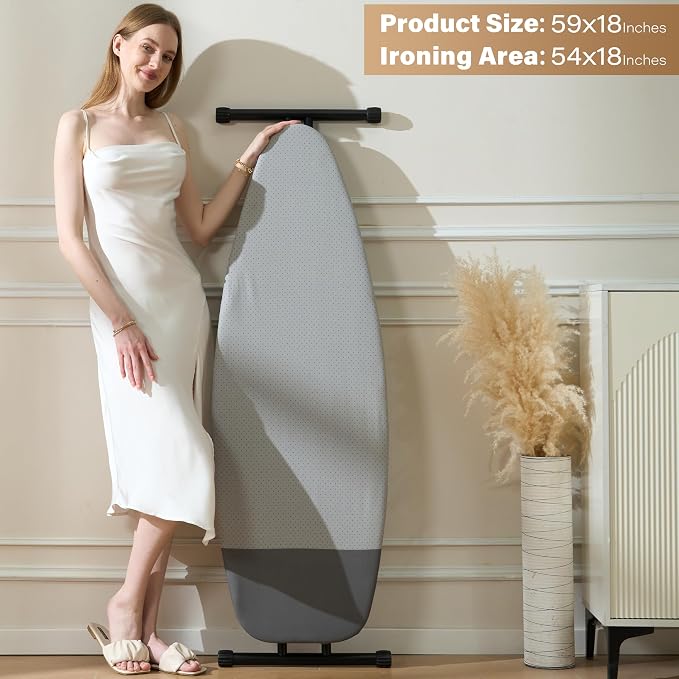 veiox Full Size Ironing Board 54''x18'',Heavy-Duty Stable | No wobble or tipping,Thicken Heat Resistant Cover,Smooth gliding,7 heights adjustable,Ideal for home, dorm, or apartment