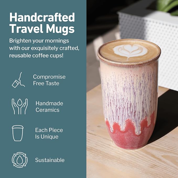 NOVA CERAMICS Travel Coffee Cup– Travel Coffee Tumbler – On the Go Coffee Mug – Microwave & Dishwasher Safe Green CoffeeTumbler - Gifts For Women Men Him Her – 16oz – Jupiter