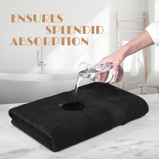 White Classic Wealuxe Black Bath Towels 24x50 Inch, Cotton Towel Set for Bathroom, Hotel, Gym, Spa, Soft Extra Absorbent Quick Dry 6 Pack