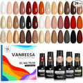 VANREESA 24 Pcs Gel Nail Polish Set -Elegant Colors Gel Polish with Base Coat & 4 Effects of Top Coat Pearl White Nude Brown Red Orange Gray Black Glitter Gel Polish Set Nail Kit Gifts for Women Girls