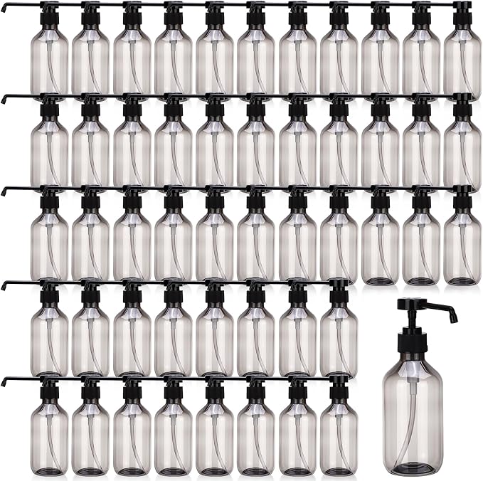50 Pack Plastic Soap Dispenser Bulk Empty Pump Bottles Dispenser with Long Pump 10 oz Refillable Dish Soap Hand Washing Bottles Lotion Bottle for Kitchen Bathroom(Transparent)