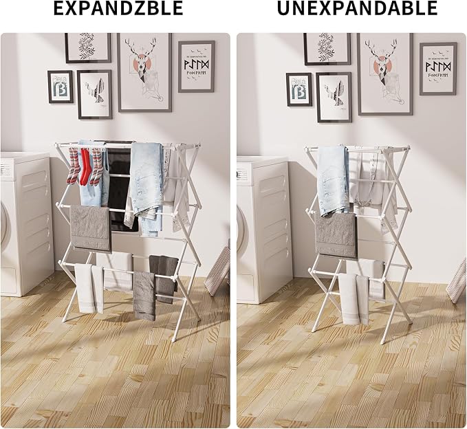 3 Tier Clothes Drying Rack, Foldable Drying Rack Clothing,Indoor & Outdoor Laundry Rack for Drying Clothes,Space-Saving Design,Small Collapsible Portable Dryer Racks for Laundry,Pure White