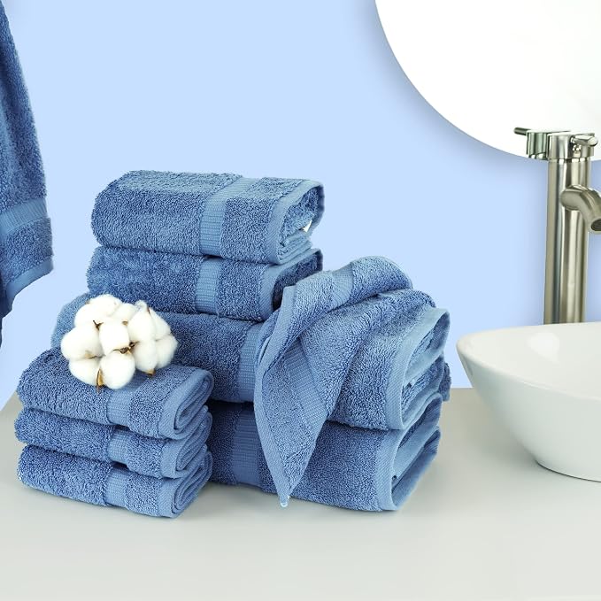 Chakir Turkish Linens Set of 8 Towel Set, 100% Cotton Luxury Turkish Towels for Bathroom, Soft Absorbent Bath Towel Set with 2 Bath Towels 2 Hand Towels 4 Washcloths, Wedgewood