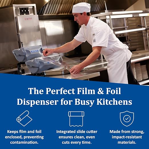 San Jamar Saf-T-Wrap Plastic Wrap and Foil Dispenser for Commercial Kitchens, Bakeries, And Restaurants, Plastic, 18 Inches, Gray