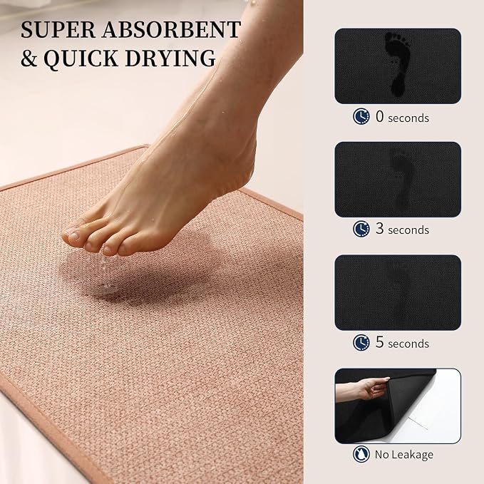 YIHOUSE Pink Bathroom Rugs Sets 2 Piece, Quick Dry Thin Bath Mat, Non Slip Absorbent Machine Washable, Bath Rugs for Bathtub Sink Home Decor (17"x24" + 17"x32")