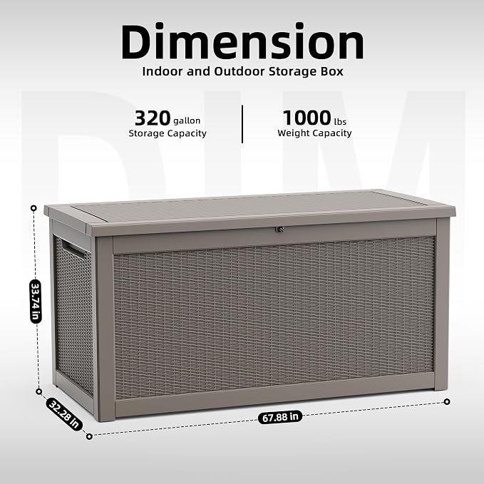 DRATO 320 Gallon Deck Boxes Outdoor Waterproof, Lockable Outdoor Storage Box for Patio Furniture Pool Supplies Garden Tools, Weatherproof Resin Storage Box for Backyard (Grey, 320 Gallon)