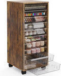 WOPITUES Storage Drawer Cart, Mobile Storage Cabinet, Makeup Storage with 10 Large Clear Drawers, Utility Wooden Rolling Cart on Wheels, for Cosmetic, Art Craft, Office Supplies, Toy, Brown