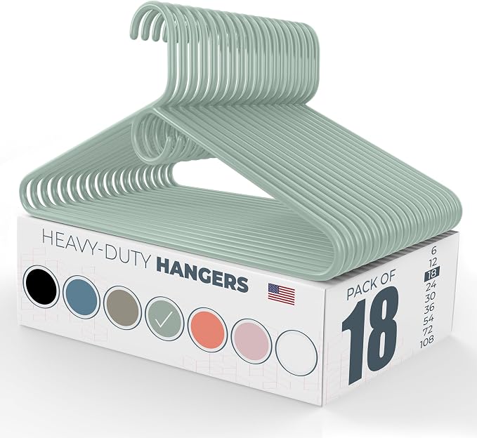 Heavy Duty Clothes Hangers 18 Pack – Made in the USA – 8lb Capacity Plastic Hangers for Adult Clothing – Durable for Pants, Coats, Jackets, or Jeans – Mint