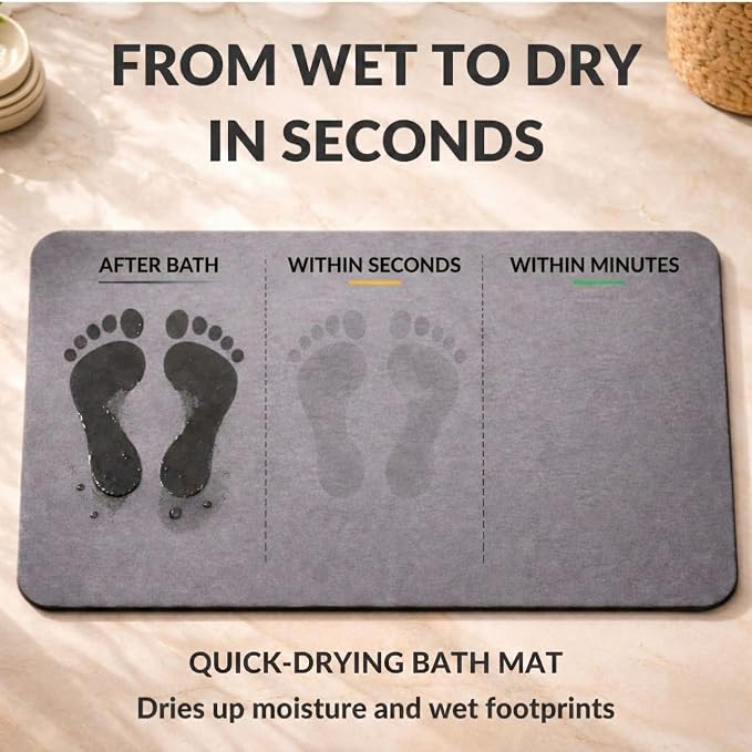 Stone Bath Mat – Diatomaceous Earth Quick Drying Non-Slip Bathroom Mat – Absorbent Diatomite Shower Mat, Durable & Easy to Clean, Modern, 23.6" x 15.3" (2 Pack Charcoal Black - Marble)