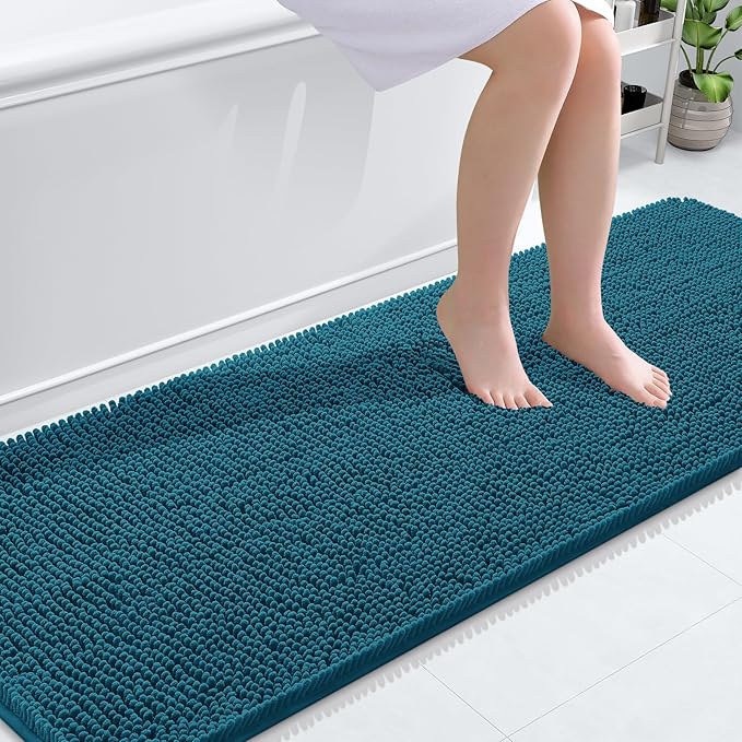 OLANLY Bathroom Runner Rugs 70x24, Soft Absorbent Chenille Bath Rugs, Rubber Backing Quick Dry, Machine Washable Long Bath Mats for Bathroom Floor, Tub and Shower, Home Decor Accessories, Peacock Blue