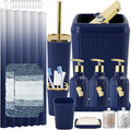 32PCS Bathroom Set Bathroom Sets with Shower Curtain and Rugs Navy Blue Bathroom Accessories,Shower Curtain Set,Bathroom Rug Set with Bathroom Trash Can