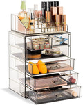 Sorbus Acrylic Makeup Organizer Set, 6-Drawer Vanity & Countertop Cosmetic Storage with Small & Wide Compartments, Black-Tint Makeup Storage for Brushes, Jewelry – Holiday Gift for Women & Teens