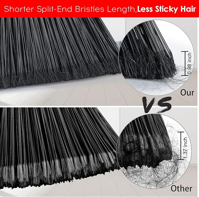 Tiumso 3-Pack Heavy Duty Broom, Commercial Broom with 55" Long Handle Outdoor Indoor, Industrial Brooms for Sweeping Garage Concrete Courtyard Patio Home Kitchen Office - All Black
