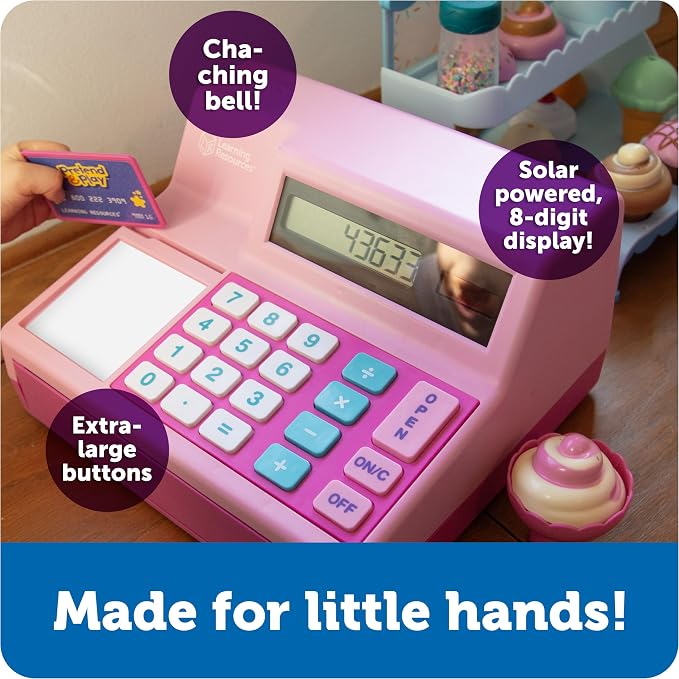 Learning Resources Pretend & Play Calculator Register Toy Pink - Kids Play Set & Credit Card Toy, Register for Kids, Pretend Grocery Store Shopping Playset for Toddlers, Teaching Math Set
