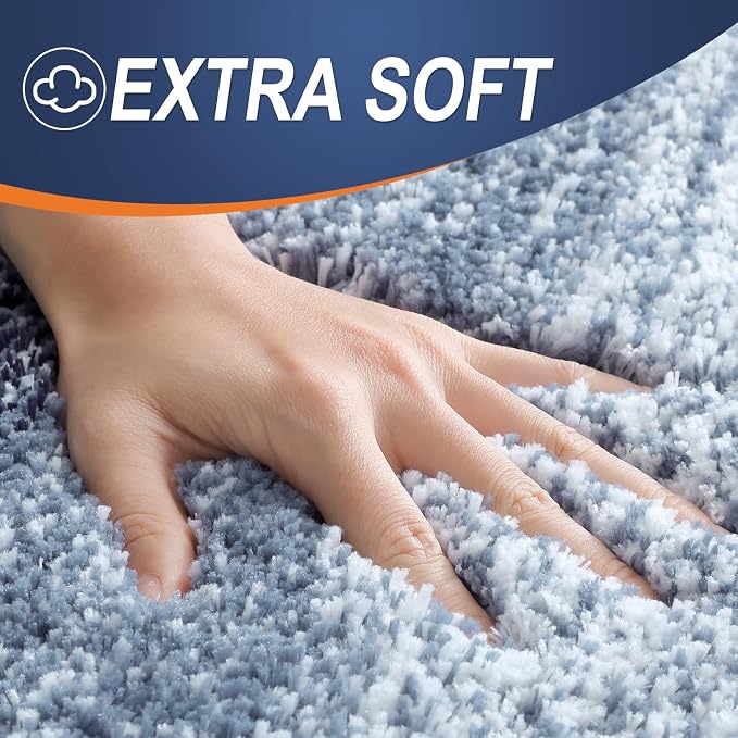 OLANLY Bathroom Runner Rugs Mat 47x17, Extra Soft Absorbent Microfiber Bath Rugs, Rubber Backing, Quick Dry, Washable Long Bath Mats for Bathroom, Tub and Shower, Home Decor Accessories, Airy Blue